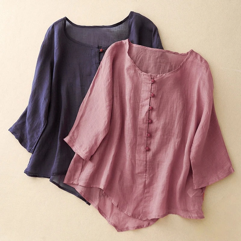 Valeria Curve-Hem Blouse